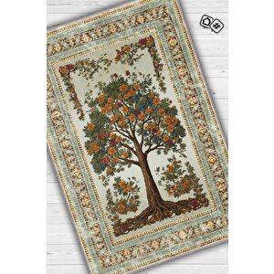 Art Deco Meşe Ağacı Vintage Halı Görünümlü Dijital Baskı Renkli Halı,rustik Çiçekli Halı 100x150 cm