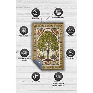 Homshtag Art Deco Ihlamur Ağacı Vintage Halı Görünümlü Dijital Baskı Renkli Halı,rustik Çiçekli Halı