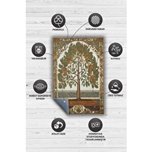 Homshtag Art Deco Kavak Ağacı Vintage Halı Görünümlü Dijital Baskı Renkli Halı,rustik Çiçekli Halı