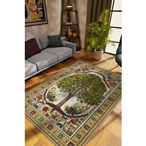 Homshtag Art Deco Ihlamur Ağacı Vintage Halı Görünümlü Dijital Baskı Renkli Halı,rustik Çiçekli Halı