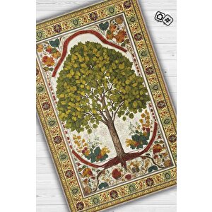 Homshtag Art Deco Ihlamur Ağacı Vintage Halı Görünümlü Dijital Baskı Renkli Halı,rustik Çiçekli Halı