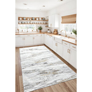 Dijital Kaymaz Yıkanabilir Modern Gri̇ Mutfak Halısı Salon Halısı Yolluk 80x140 cm