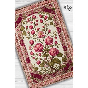 Homshtag Art Deco Erguvan Çiçeği Vintage Halı Görünümlü Dijital Baskı Pembe Halı,rustik Çiçekli Halı