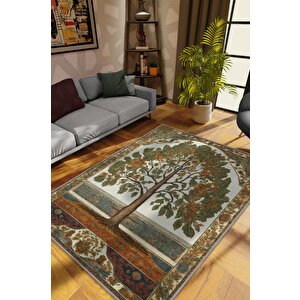 Art Deco Kavak Ağacı Vintage Halı Görünümlü Dijital Baskı Renkli Halı,rustik Çiçekli Halı 80x120 cm