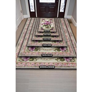 Homshtag Art Deco Orkide Çiçeği Vintage Halı Görünümlü Dijital Baskı Renkli Halı,rustik Çiçekli Halı