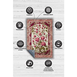 Homshtag Art Deco Erguvan Çiçeği Vintage Halı Görünümlü Dijital Baskı Pembe Halı,rustik Çiçekli Halı