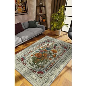 Art Deco Kır Çiçeği Vintage Halı Görünümlü Dijital Baskı Renkli Halı Rustik Çiçekli Halı 160x240 cm