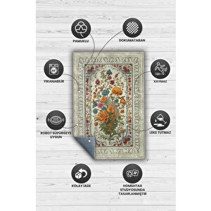 Homshtag Art Deco Kır Çiçeği Vintage Halı Görünümlü Dijital Baskı Renkli Halı Rustik Çiçekli Halı