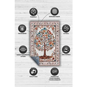 Homshtag Art Deco Hayat Ağacı Vintage Halı Görünümlü Dijital Baskı Renkli Halı Rustik Çiçekli Halı