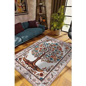 Art Deco Hayat Ağacı Vintage Halı Görünümlü Dijital Baskı Renkli Halı Rustik Çiçekli Halı 160x240 cm