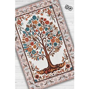 Art Deco Hayat Ağacı Vintage Halı Görünümlü Dijital Baskı Renkli Halı Rustik Çiçekli Halı 80x120 cm