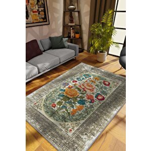 Art Deco Bahar Çiçeği Vintage Halı Görünümlü Dijital Baskı Renkli Halı,rustik Çiçekli Halı 80x120 cm