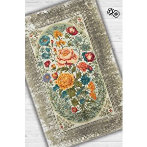 Art Deco Bahar Çiçeği Vintage Halı Görünümlü Dijital Baskı Renkli Halı,rustik Çiçekli Halı 80x120 cm