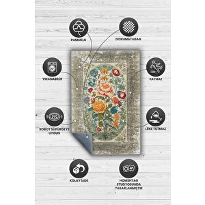 Homshtag Art Deco Bahar Çiçeği Vintage Halı Görünümlü Dijital Baskı Renkli Halı,rustik Çiçekli Halı