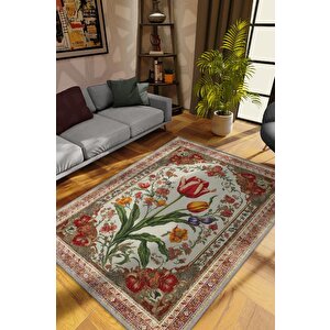 Art Deco Lale Çiçeği Vintage Halı Görünümlü Dijital Baskı Renkli Halı, Rustik Çiçekli Halı 120x180 cm