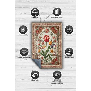 Homshtag Art Deco Lale Çiçeği Vintage Halı Görünümlü Dijital Baskı Renkli Halı, Rustik Çiçekli Halı