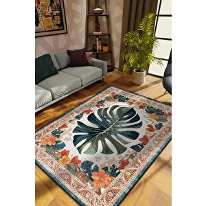 Art Deco Deve Tabanı Vintage Halı Görünümlü Dijital Baskı Renkli Halı Rustik Çiçekli Halı 200x300 cm