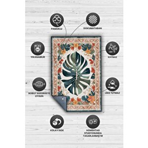 Homshtag Art Deco Deve Tabanı Vintage Halı Görünümlü Dijital Baskı Renkli Halı Rustik Çiçekli Halı