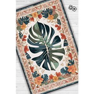 Art Deco Deve Tabanı Vintage Halı Görünümlü Dijital Baskı Renkli Halı Rustik Çiçekli Halı 100x150 cm