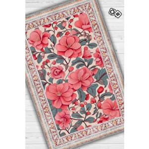 Homshtag Art Deco Begonya Vintage Halı Görünümlü Dijital Baskı Renkli Halı Rustik Çiçekli Halı