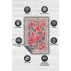 Homshtag Art Deco Begonya Vintage Halı Görünümlü Dijital Baskı Renkli Halı Rustik Çiçekli Halı