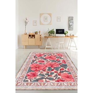 Art Deco Begonya Vintage Halı Görünümlü Dijital Baskı Renkli Halı Rustik Çiçekli Halı 100x150 cm