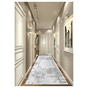Dijital Kaymaz Yıkanabilir Modern Gri̇ Mutfak Halısı Salon Halısı Yolluk 140x350 cm