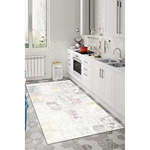 Dijital Kaymaz Yıkanabilir Modern Gri̇ Mutfak Halısı Salon Halısı Yolluk 100x400 cm