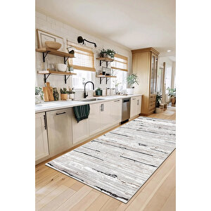 Dijital Kaymaz Yıkanabilir Modern Gri̇ Mutfak Halısı Salon Halısı Yolluk 80x300 cm