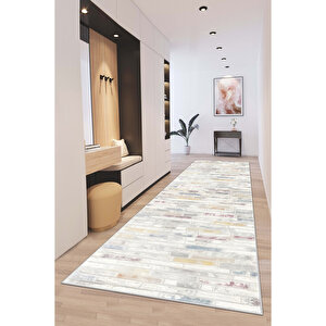 Dijital Kaymaz Yıkanabilir Modern Gri̇ Mutfak Halısı Salon Halısı Yolluk 100x250 cm