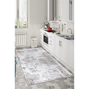 Dijital Kaymaz Yıkanabilir Modern Gri̇ Mutfak Halısı Salon Halısı Yolluk 120x250 cm