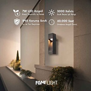 Luzerra 35 cm LED Duvar Apliği Antrasit Alüminyum IP65 Bahçe Peyzaj Dış Mekan Aydınlatması 7W 3000K
