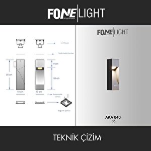 FoneLight Luzerra 35 cm LED Duvar Apliği Antrasit Alüminyum IP65 Bahçe Peyzaj Dış Mekan Aydınlatması 7W 3000K