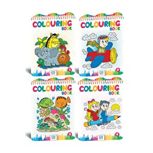 4'lü Colouring Book Çocuklar Için 19x26cm Karton Kapak 16 Yaprak 32 Resimli Boyama Kitabı