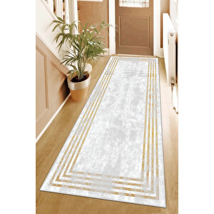 Dijital Kaymaz Yıkanabilir Modern Gri̇ Mutfak Halısı Salon Halısı Yolluk 180x400 cm