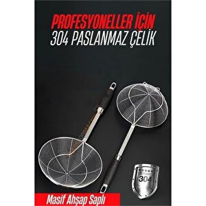 Modacar Ahşap Saplı Kevgir Süzgeç 304 Paslanmaz Çelik 15.5 Cm
