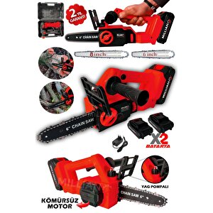 Kömürsüz Motor Yağ Pompalı Dal Budama Testeresi Çift Bataryalı Çift Palalı Akülü Ağaç Kesme Makinesi