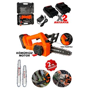 Kömürsüz Motor Yağ Pompalı Dal Budama Testeresi Çift Bataryalı Çift Palalı Akülü Ağaç Kesme Makinesi