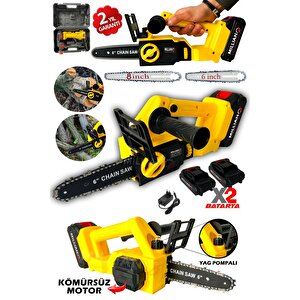 Kömürsüz Motor Yağ Pompalı Dal Budama Testeresi Çift Bataryalı Çift Palalı Akülü Ağaç Kesme Makinesi