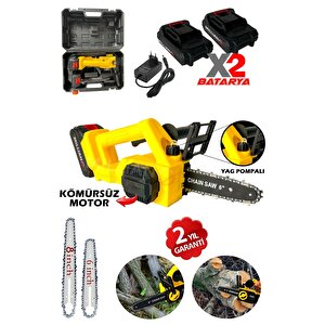 Kömürsüz Motor Yağ Pompalı Dal Budama Testeresi Çift Bataryalı Çift Palalı Akülü Ağaç Kesme Makinesi