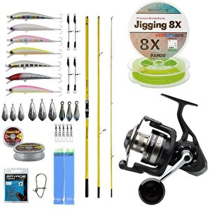 Yekoutdoor Yüksek Performans Okuma Olta Seti Okuma Makaira Surf 4,50 Cm 100-250 3 Parça Yellow Surf Kamışı&savage Gear Sgs8 8000 F