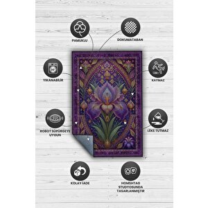 Homshtag Art Deco Süsen Çiçeği Halısı Bitki Temalı Soft Mor Renk Etnik Dijital Baskılı Çiçekli Halı