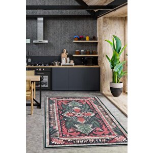 Homshtag Art Deco Soyut Bitki Temalı Halı Dijital Baskı Yeşil Kahve Renkli Rustik Çiçekli Halı