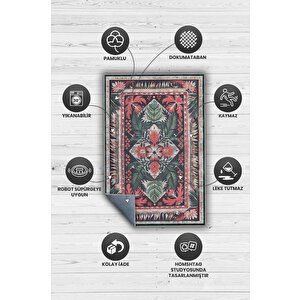 Homshtag Art Deco Soyut Bitki Temalı Halı Dijital Baskı Yeşil Kahve Renkli Rustik Çiçekli Halı
