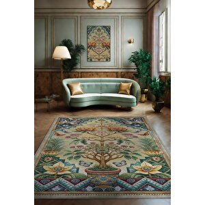Art Deco Bonzai Ağacı Halısı Bitki Temalı Soft Yeşil Renk Etnik Dijital Baskı Çiçekli Halı 80x120 cm