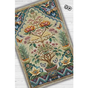 Art Deco Bonzai Ağacı Halısı Bitki Temalı Soft Yeşil Renk Etnik Dijital Baskı Çiçekli Halı 80x120 cm