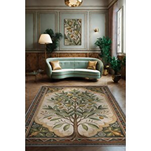 Art Deco Zeytin Ağacı Halısı Bitki Temalı Soft Yeşil Renk Etnik Dijital Baskı Çiçekli Halı 80x120 cm