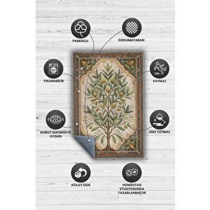 Homshtag Art Deco Zeytin Ağacı Halısı Bitki Temalı Soft Yeşil Renk Etnik Dijital Baskı Çiçekli Halı