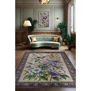 Art Deco Gündüz Sefası Vintage Halı Görünümlü Dijital Baskı Renkli Halı Rustik Çiçekli Halı 160x240 cm