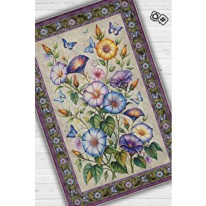 Art Deco Gündüz Sefası Vintage Halı Görünümlü Dijital Baskı Renkli Halı Rustik Çiçekli Halı 160x240 cm